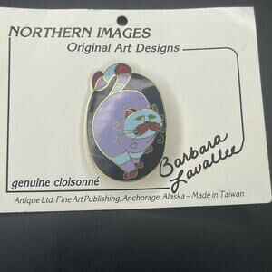 Vintage Barbara Lavallee Brooch Pin Genuine Cloisonne Enamel Cheshire Cat Kitty